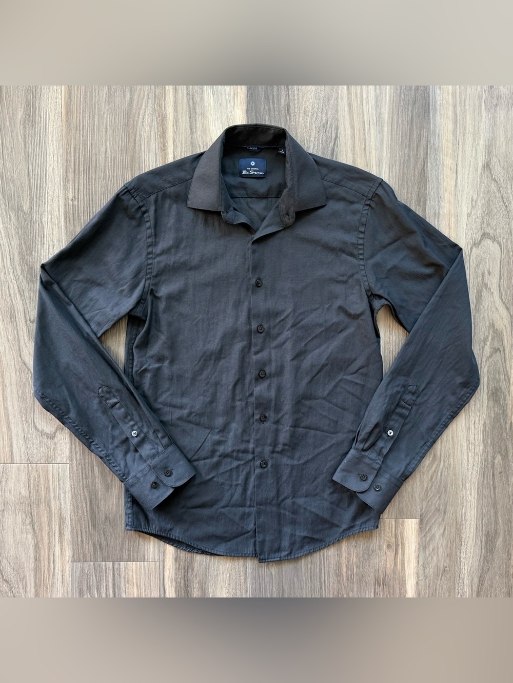 Ben Sherman Slim Fit Button-Down Long-Sleeve Shirt in Black Size S - Picture 2 of 5